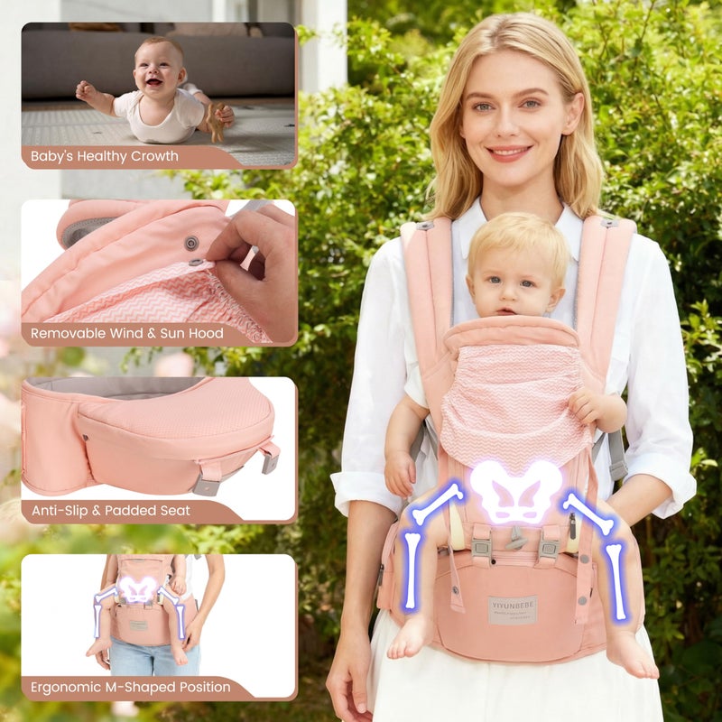 YIYUNBEBE Baby Carrier Newborn to Toddler Baby Carriers with Seat Infant Baby Holder Backpack Baby Carriers Front and Back for Carrying and Hiking (Pink) - Image 5